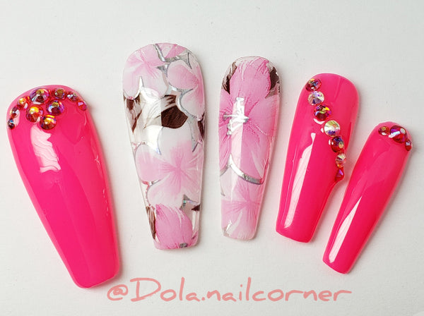 Pink Flowers 2 with rhinestone